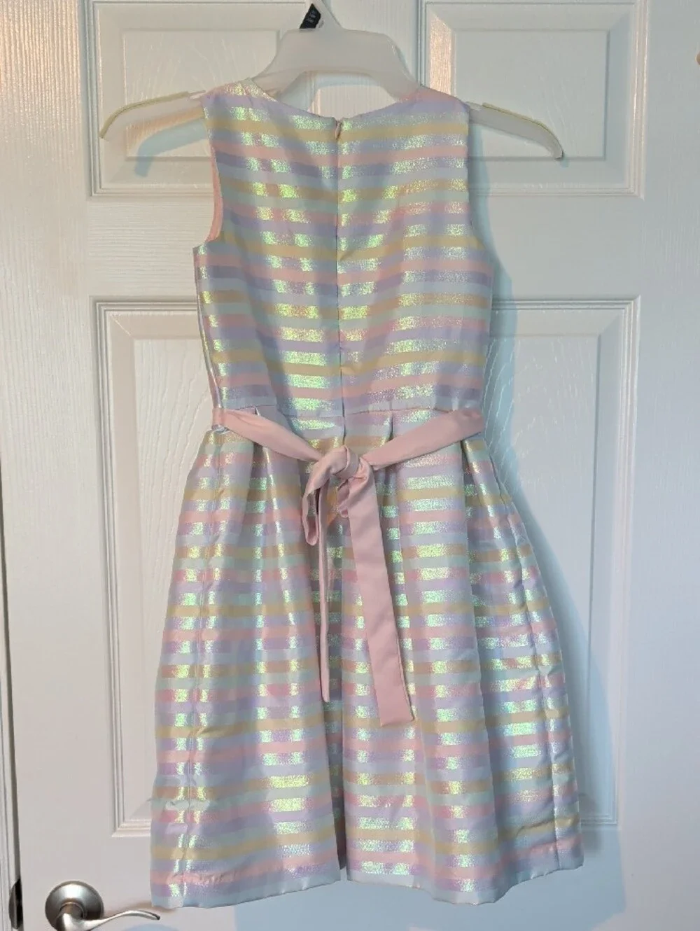 Girls' Size 14 Iridescent Pastel Stripe Party Dress with Bow By Bonnie Jean